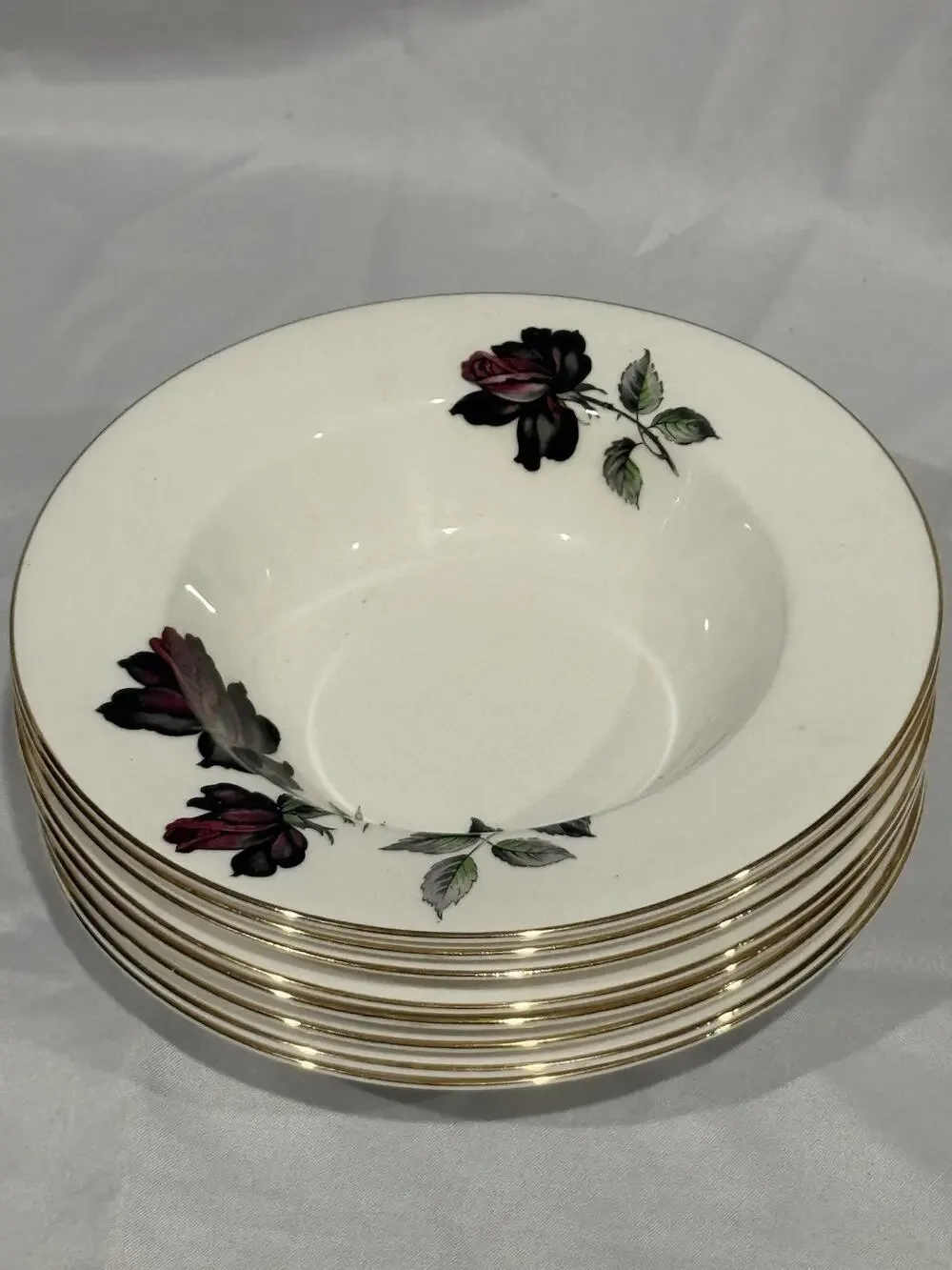 Royal Albert Black Rose Fine Bone China England 8” Rim Soup Bowls – Set of 8